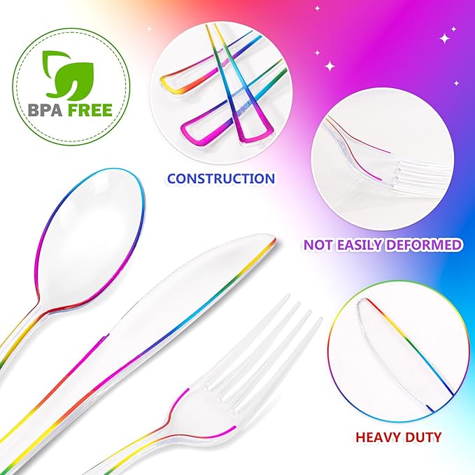 WDF 180 PCS Rainbow Plastic Silverware - Image 7