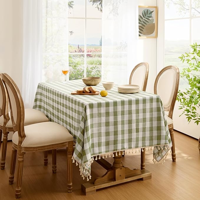Softalker Checkered Tablecloth Rectangle, Heavy Weight Linen Gingham Christmas - Image 7