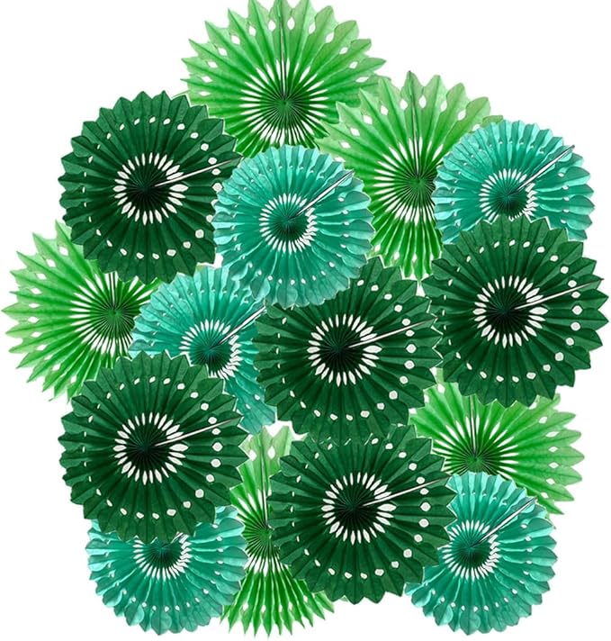 15pcs 6'' 8'' 10'' Green Paper Fans Decorations Round Tissue Paper Fans Hanging by Meeom