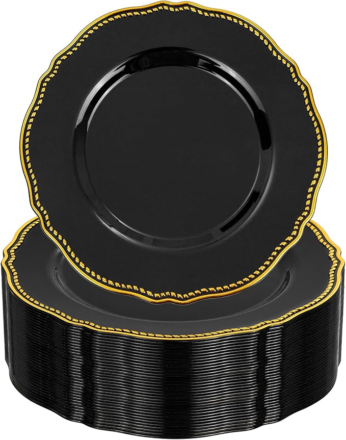 Hioasis 60pcs Black Plastic Plates by Hioasis