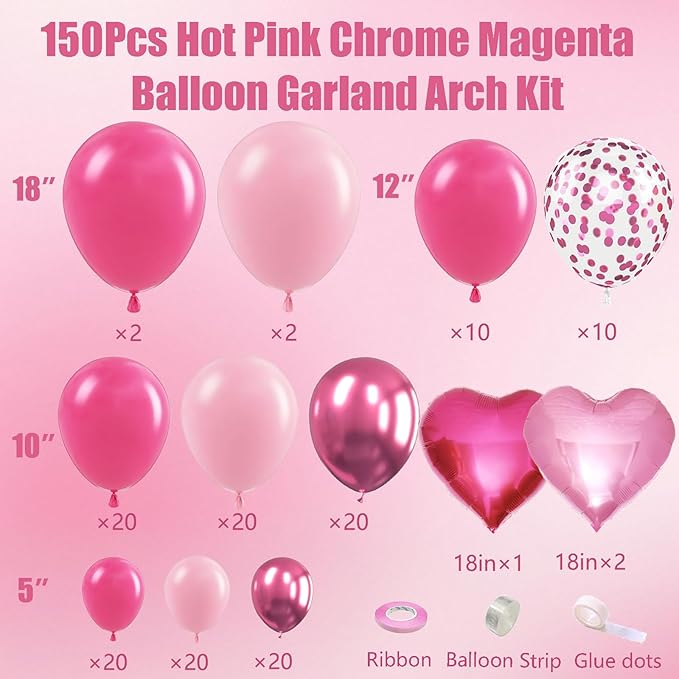 Hot Pink Balloon Garland Arch Kit - Image 2