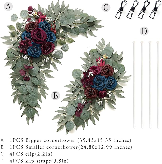 Navy and Burgundy Flower for Wedding Welcome Signs Decorations, Artificial - Image 2