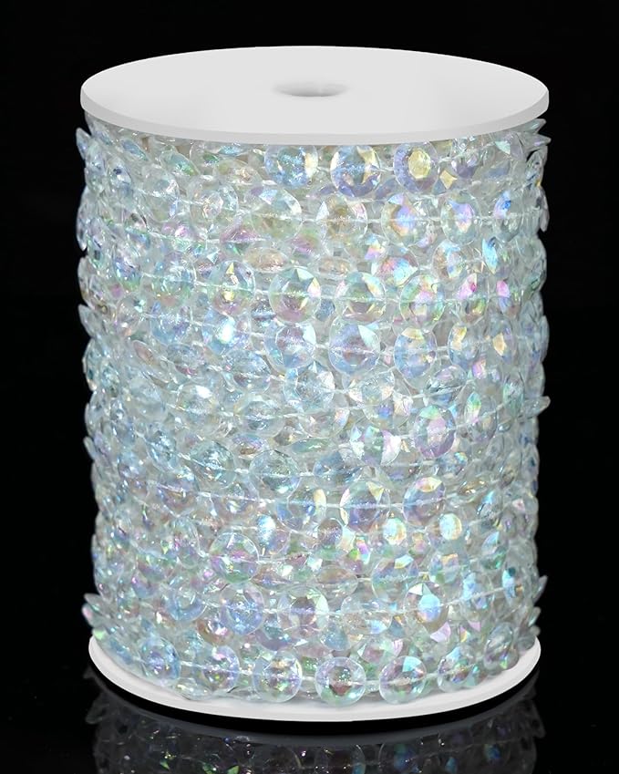 99FT Crystal Garland Strands, Acrylic Iridescent Crystal Beads String Roll by XINHUIDALSQ