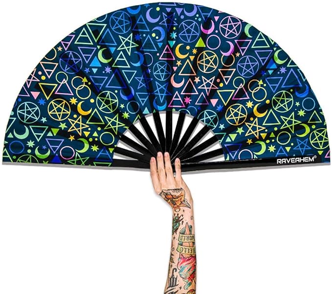 UV Glow Rave Fan, Bamboo Folding Clack Hand Fans Foldable by Raveahem