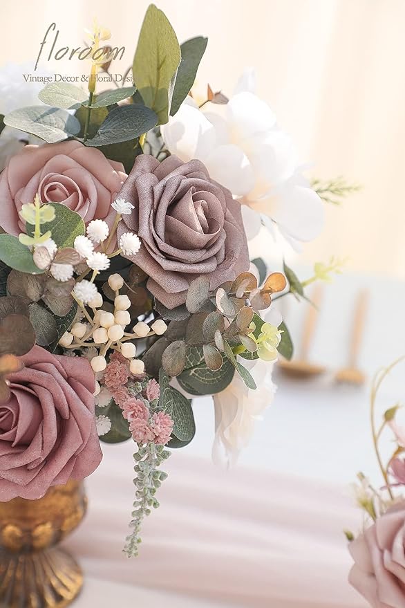 Floroom Artificial Flowers 25pcs Real Looking Dusty Rose Ombre Colors Foam Fake - Image 5