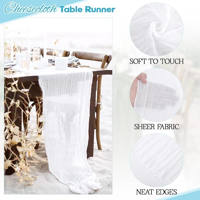 Aktor 4 Pack White Table Runner Boho Cheesecloth Table Runner Semi Sheer Gauze - Image 3