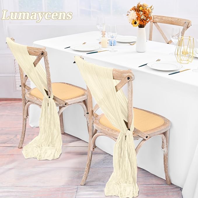 50 PCS Cheesecloth Chair Sashes Bows Wedding Aisle Decorations Chair Ribbon - Image 4