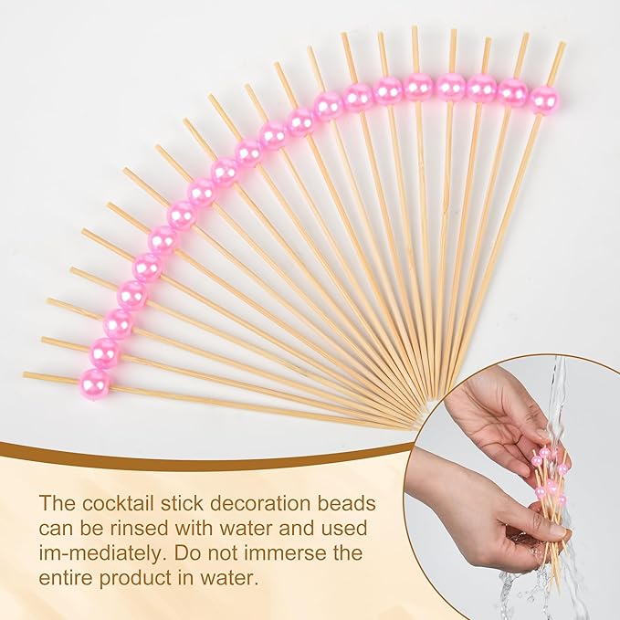 300Pcs Fancy Toothpicks for Appetizers, 4.7Inch Pink Pearl Cocktail Picks For - Image 7