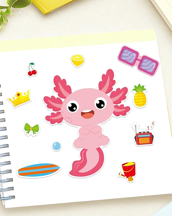 Aowplc 32 Sheets Axolotl Make-a-Face Stickers Mix 'n Match Crafts - Image 6