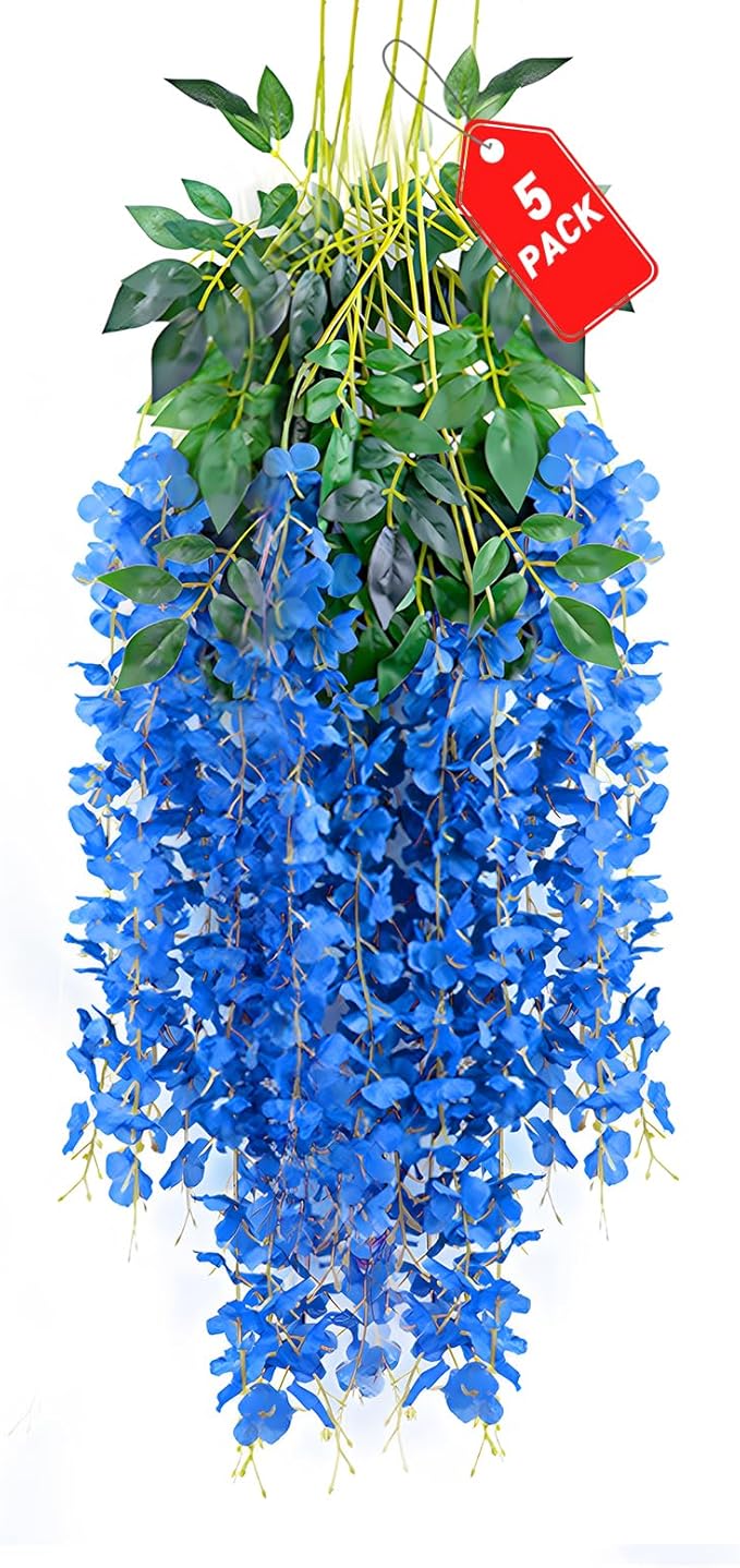 5 Pack Royal Blue Wisteria Hanging Flowers, 3.44 Ft Fake Hanging Flowers by ZEBMOON