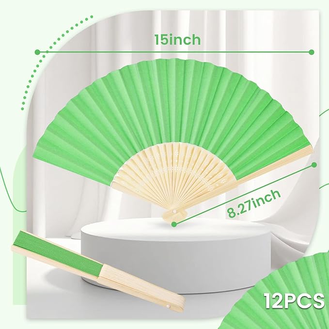 JOHOUSE 12PCS Foldable Hand Fan, 8.3 Inch Green Paper Fans - Image 2
