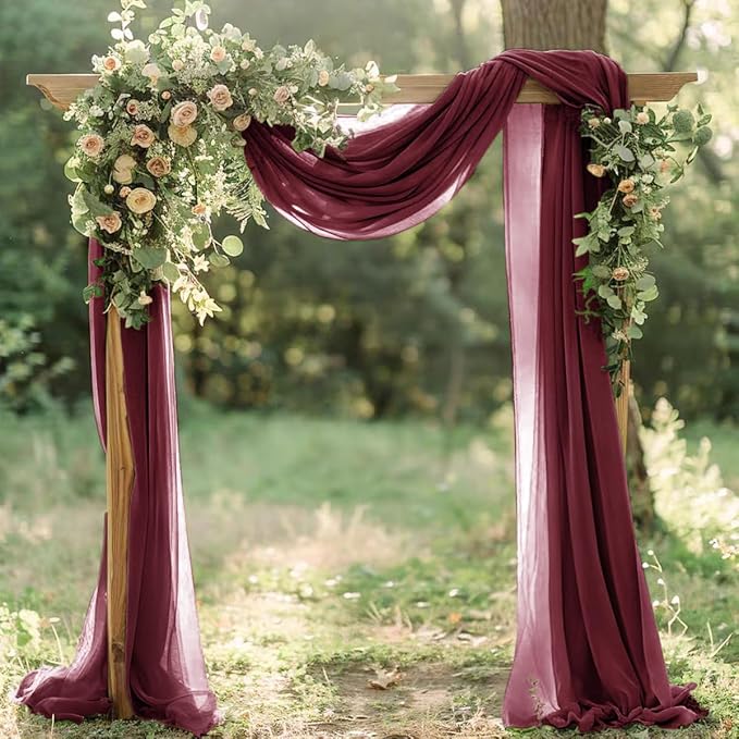 Burgundy Red Fall Thankgiving Elegant Arch Draping Fabric 2 Panels Outdoor 29" - Image 5