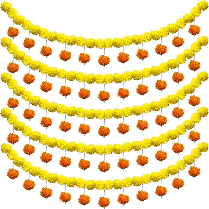 5 Pcs Marigold Garland Diwali Decor Artificial Flowers, 4.5 Feet Artificial by Adboros