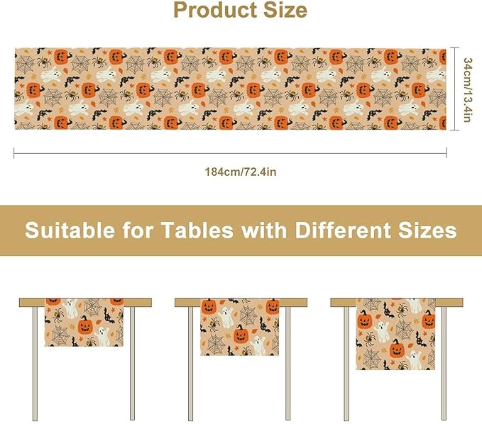 Halloween Table Runner, Cute Ghost Pumpkin Leaves Table Runner - Image 7
