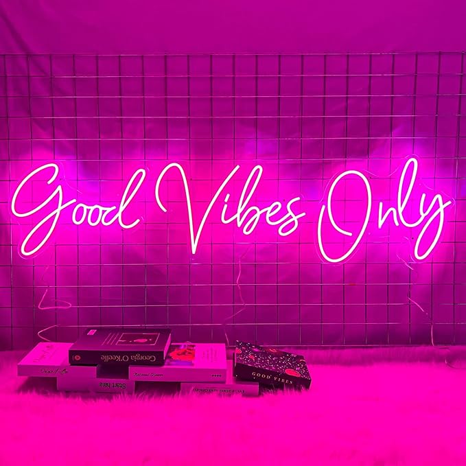 Good Vibes Only Neon Signs for Wall Decor -56.57" x 13.5" Pink large Neon Sign by Meilcen