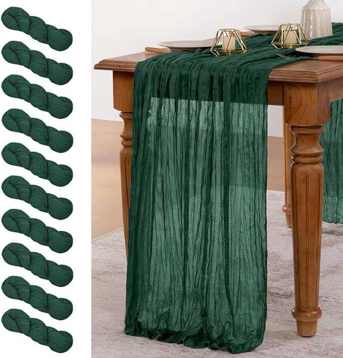MLMW 10 Pack Christmas Table Runner Cheesecloth Emerald Green Table Runner Boho by MLMW