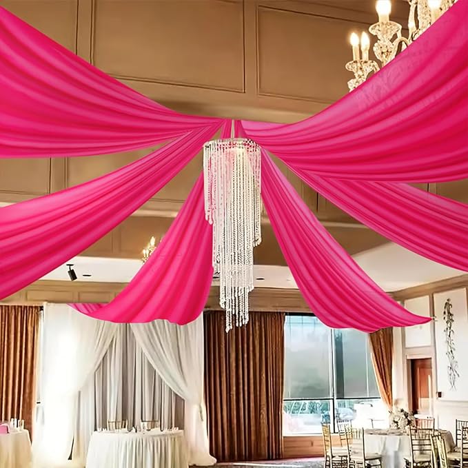 DUOBAO Elegant 20ft Hot Pink Chiffon Wedding Curtains - Image 2
