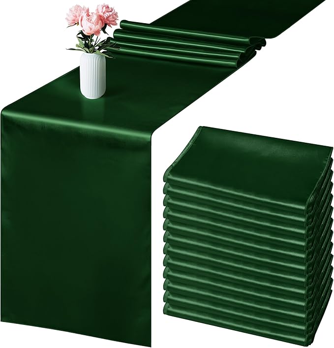 Aneco 12 Pack Satin Table Runner 12 x 108 Inch Forest Green Long Wedding Satin by Aneco