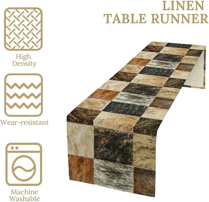 Rustic Cow Skin Patchwork Print Table Runner, Farmhouse Country Western Style - Image 5