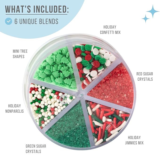 Sweets Indeed Christmas Sprinkles Mix – 6-Cell Holiday Assortment 6.45 oz | - Image 2