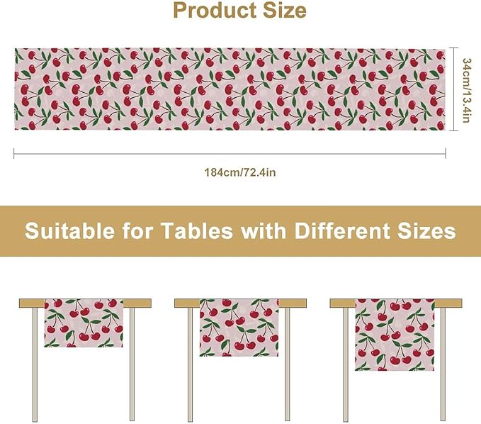 Cherry Table Runner, Spring Summer Fruit Table Runner - Image 7