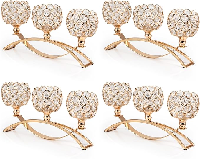 4Set Gold Crystal Candle Holders Decorative Candelabra by VINCIGANT