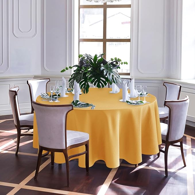 Biscaynebay Fall Tablecloth Textured Fabric Round Tablecloths 90", Fall Gold - Image 8