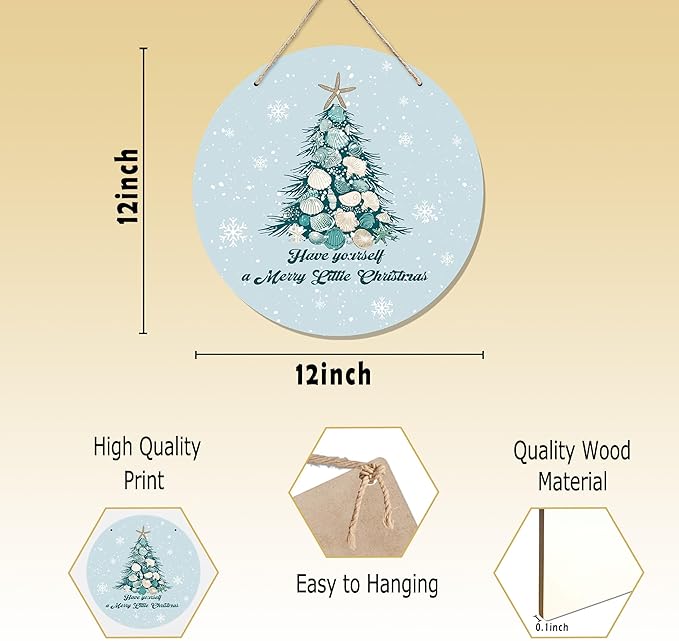 CGBHW Coastal Christmas Tree Wooden Sign, Ocean Coastal Holiday Christmas Xmas - Image 7