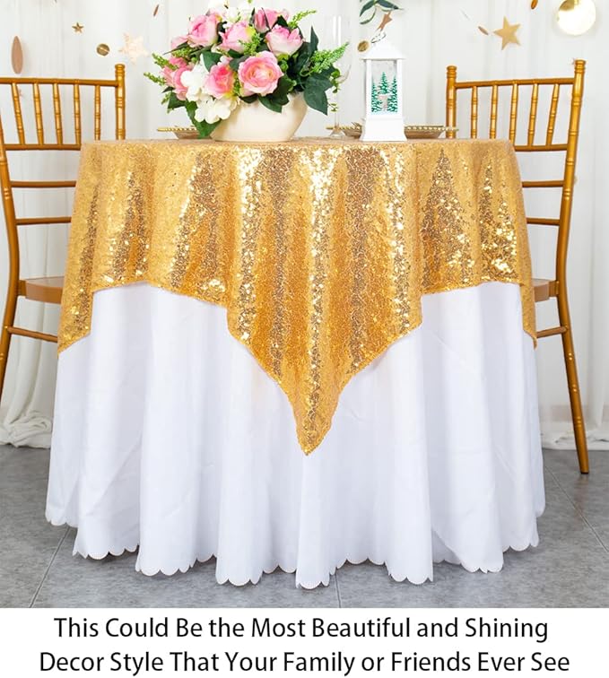 ShinyBeauty Sequin Tablecloth-Gold Sequin Table Overlay and Sequin - Image 6