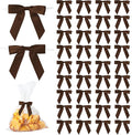 50Pcs Brown Twist Tie Bows for Gift Wrapping 2.5" Satin Ribbon Bow for Treat by TULOBI