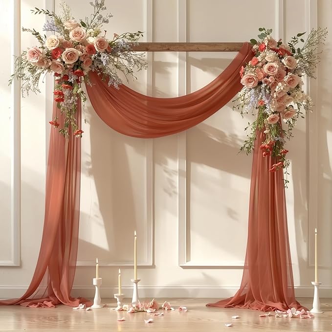 Wedding Arch Draping Fabric, 1 Panel 28" x 19Ft Terracotta Wedding Arch Drapes by Partisky