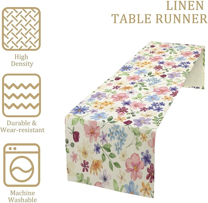 Floral Decorative Table Runner, Watercolor Floral Botanical Rustic Modern Style - Image 3