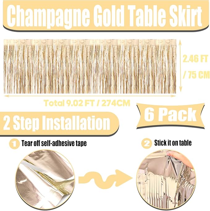 6 Pack 29x108 Inch Metallic Foil Fringe Tinsel Table Skirts Banner - Image 2