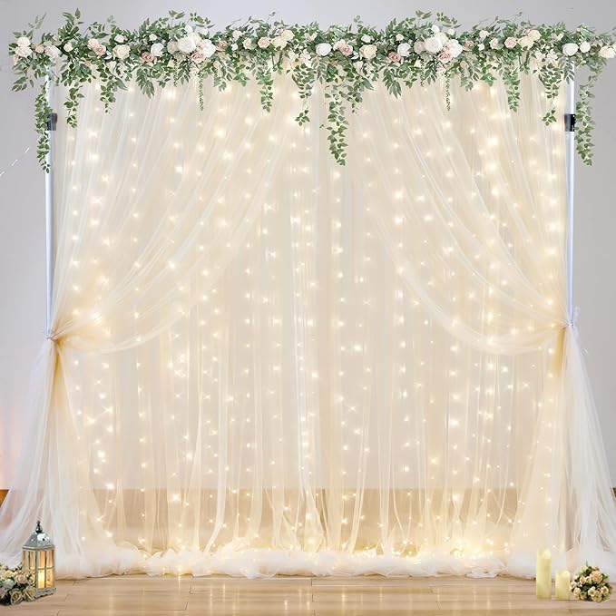 10ft x 10ft Champagne Tulle Backdrop Curtain - Image 2