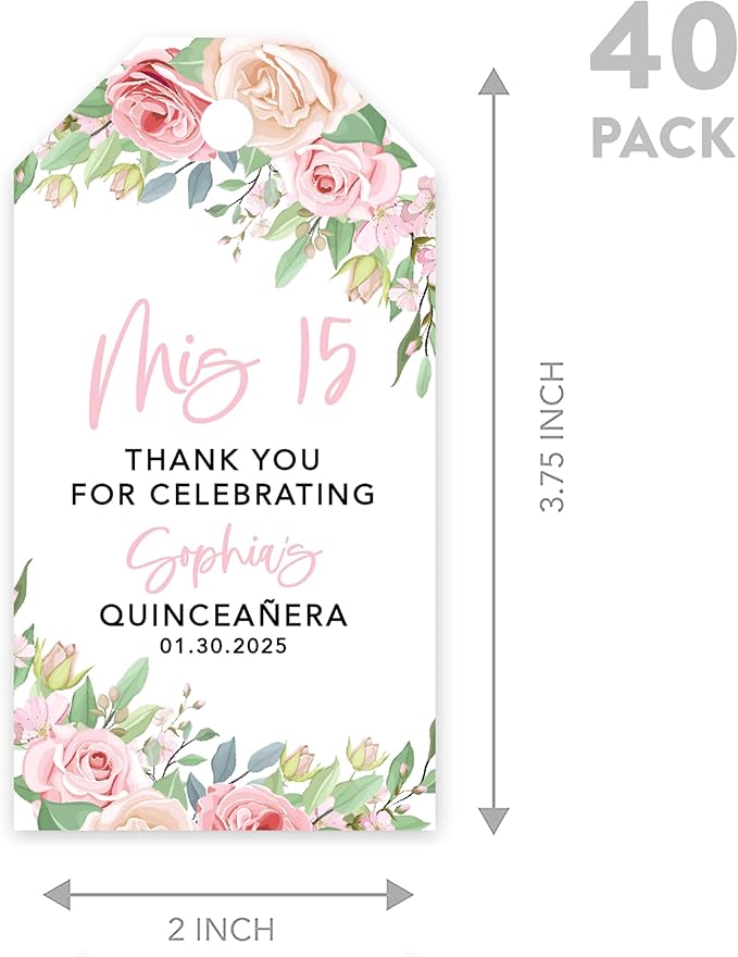 Andaz Press 40-Pack Personalized Quinceañera Favor Tags - Image 5