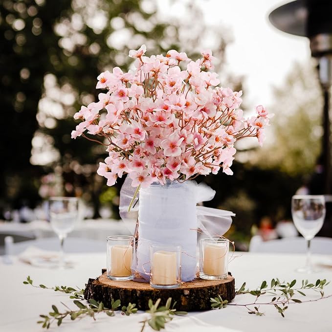 Uieke 4Pcs Artificial Cherry Blossom Flower, Silk Peach Flowers Fake Plants - Image 2