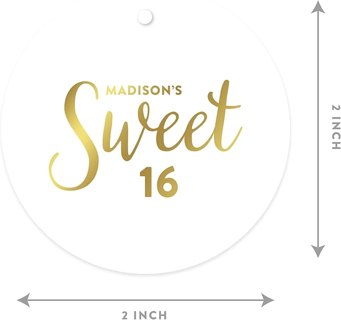 Andaz Press Personalized Round Circle Birthday Gift Tags, Metallic Gold Ink - Image 6