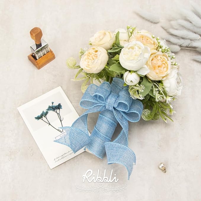 Ribbli Baby Blue Burlap Wired Ribbon, 1-1/2” Inch x Continuous 10 Yard - Image 2