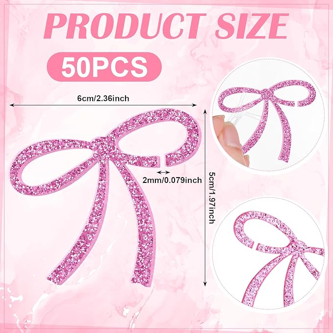 50 Pcs Bows Drink Tags Coquette Bow Wine Glass Charms Acrylic Bowknot Drink Tag - Image 2