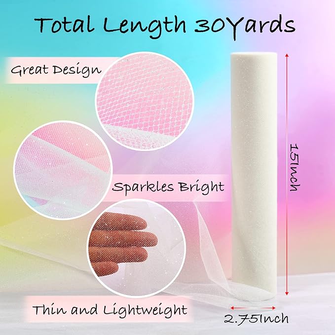 ICOSHOW Sparkling Tulle Rolls, 15” by 30 Yards Glitter Tulle Spool Ribbon Fabric - Image 2