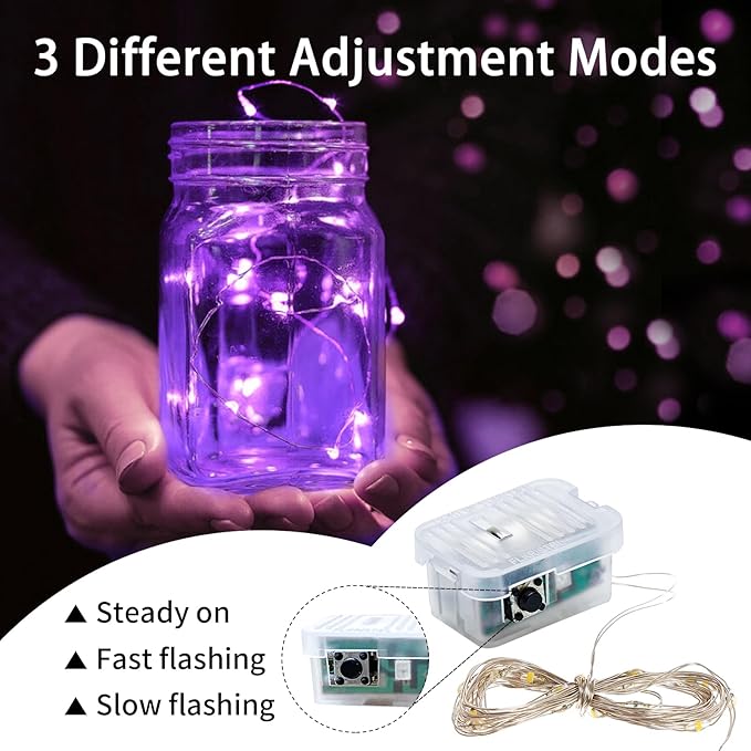 8 Pack Purple Fairy Lights 7Ft 20 LED Twinkle String Lights 3 Modes Battery - Image 2