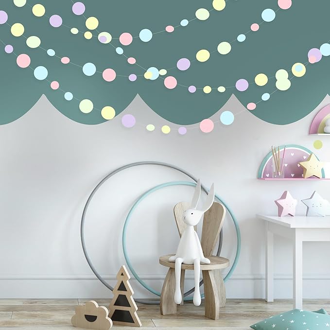 Pastel Party Decorations Blue Purple Pink Yellow Green Circle Dots Garland - Image 6