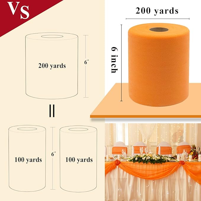 Orange Tulle Fabric Rolls 6 Inch by 200 Yards Fabric Spool Tulle Ribbon - Image 3