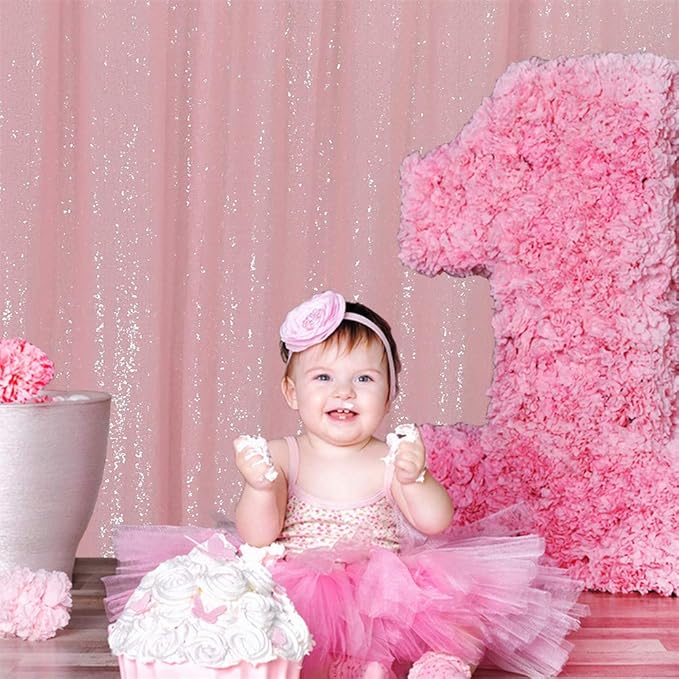 Eternal Beauty Pink Sequin Backdrop, 6x8 Ft Glitter Background Curtains - Image 6