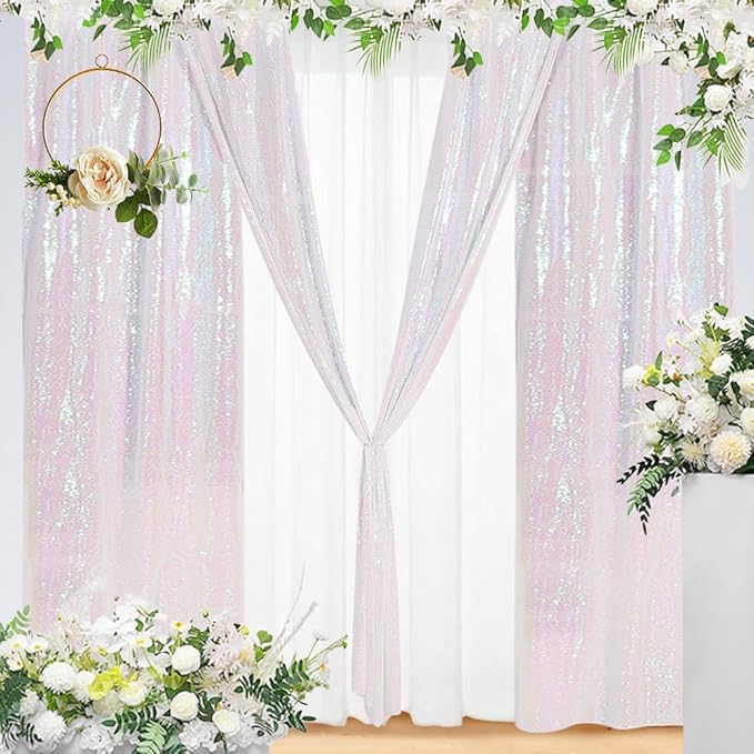 Eternal Beauty Sequin Backdrop Curtains, 2x8 Ft-2 Panels White Iridescent Back - Image 4