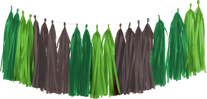 Green and Brown Tissue Tassel Garland, Party Decoration Tissue Tassel Banner by YESON