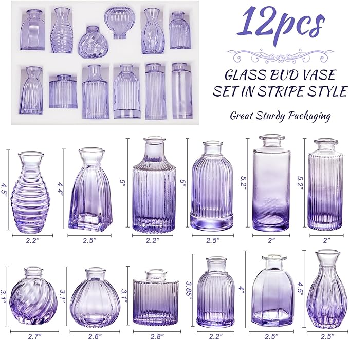 Glass Bud Vases Set of 12, Small Purple Vase Glass Vases - Image 2