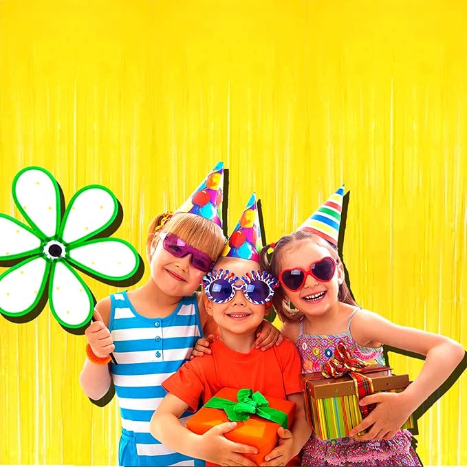 4 Pack Macaron Yellow Foil Fringe Curtain Backdrop, 3.28Ft x 8.2Ft Metallic - Image 6