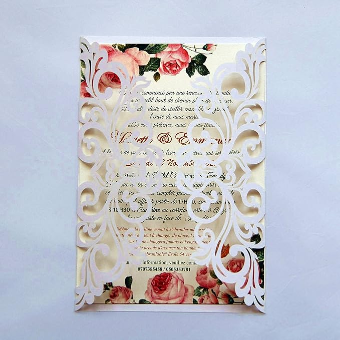 25PCS Pearl White Laser Cut Wedding Invitations Cards by Unknown