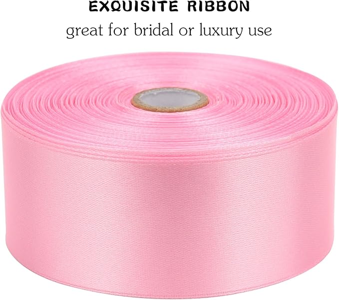 Pink Solid Satin Ribbon 1-1/2 Inch 50 Yards Solid Polyester Fabric Ribbon - Image 4